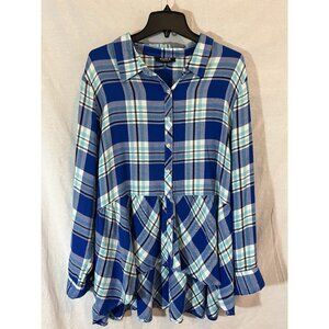 Allen B by Allen Schwartz Women's 3X Blue Plaid Long Sleeve Blouse